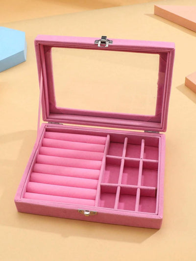 Scintillare By Sukkhi Jewellery Box Jewellery Organiser Box Velvet Clear Lid Jewelry Organizer, Ring Earring Bracelets Jewelry Storage Case, Portable Jewelry Box for Girls Women JB107112