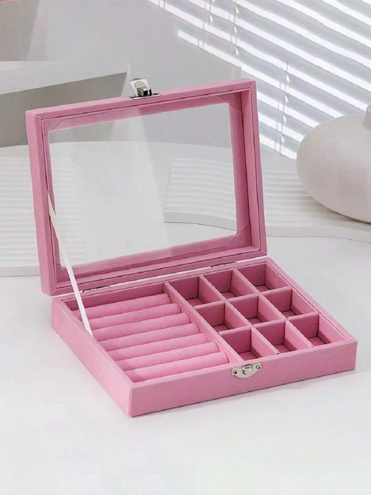 Scintillare By Sukkhi Jewellery Box Jewellery Organiser Box Velvet Clear Lid Jewelry Organizer, Ring Earring Bracelets Jewelry Storage Case, Portable Jewelry Box for Girls Women JB107112