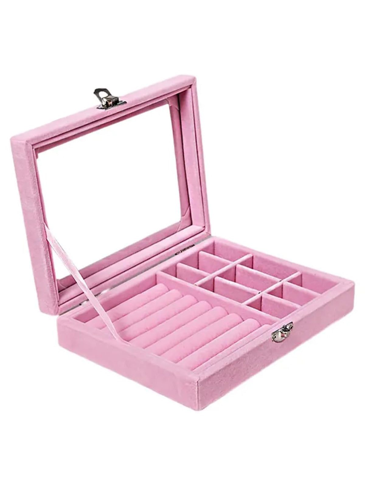 Scintillare By Sukkhi Jewellery Box Jewellery Organiser Box Velvet Clear Lid Jewelry Organizer, Ring Earring Bracelets Jewelry Storage Case, Portable Jewelry Box for Girls Women JB107112