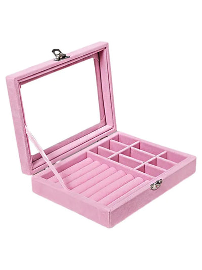 Scintillare By Sukkhi Jewellery Box Jewellery Organiser Box Velvet Clear Lid Jewelry Organizer, Ring Earring Bracelets Jewelry Storage Case, Portable Jewelry Box for Girls Women JB107112