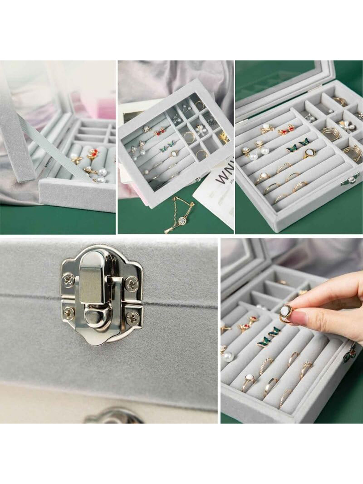Scintillare By Sukkhi Jewellery Box Jewellery Organiser Box Velvet Clear Lid Jewelry Organizer, Ring Earring Bracelets Jewelry Storage Case, Portable Jewelry Box for Girls Women JB107113