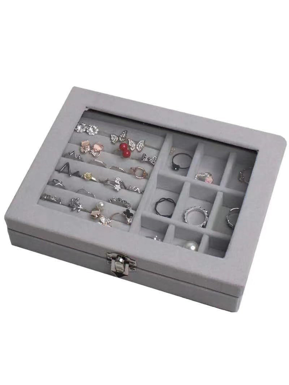 Scintillare By Sukkhi Jewellery Box Jewellery Organiser Box Velvet Clear Lid Jewelry Organizer, Ring Earring Bracelets Jewelry Storage Case, Portable Jewelry Box for Girls Women JB107113