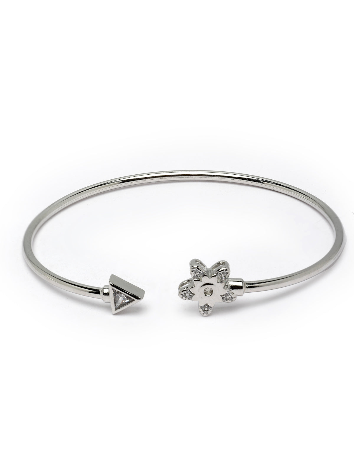 Pissara by Sukkhi Delightly 925 Sterling Silver Floral Shaped Cubic Zirconia Kada Bangle Bracelets For Women & Girls|with Authenticity Certificate, 925 Stamp & 6 Months Warranty K105182