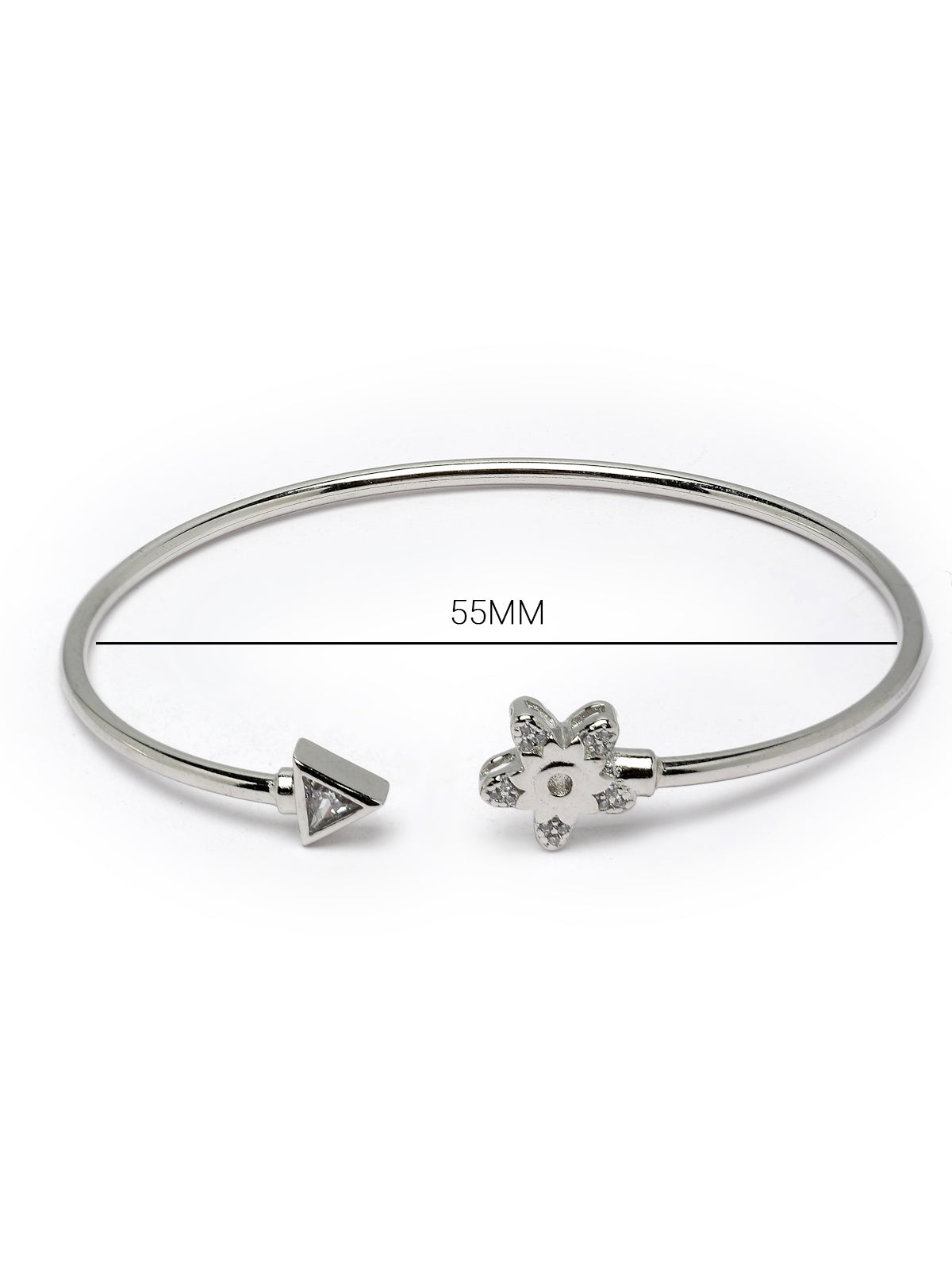 Pissara by Sukkhi Delightly 925 Sterling Silver Floral Shaped Cubic Zirconia Kada Bangle Bracelets For Women & Girls|with Authenticity Certificate, 925 Stamp & 6 Months Warranty K105182