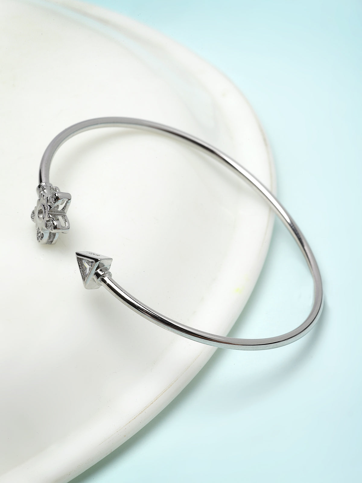 Pissara by Sukkhi Delightly 925 Sterling Silver Floral Shaped Cubic Zirconia Kada Bangle Bracelets For Women & Girls|with Authenticity Certificate, 925 Stamp & 6 Months Warranty K105182