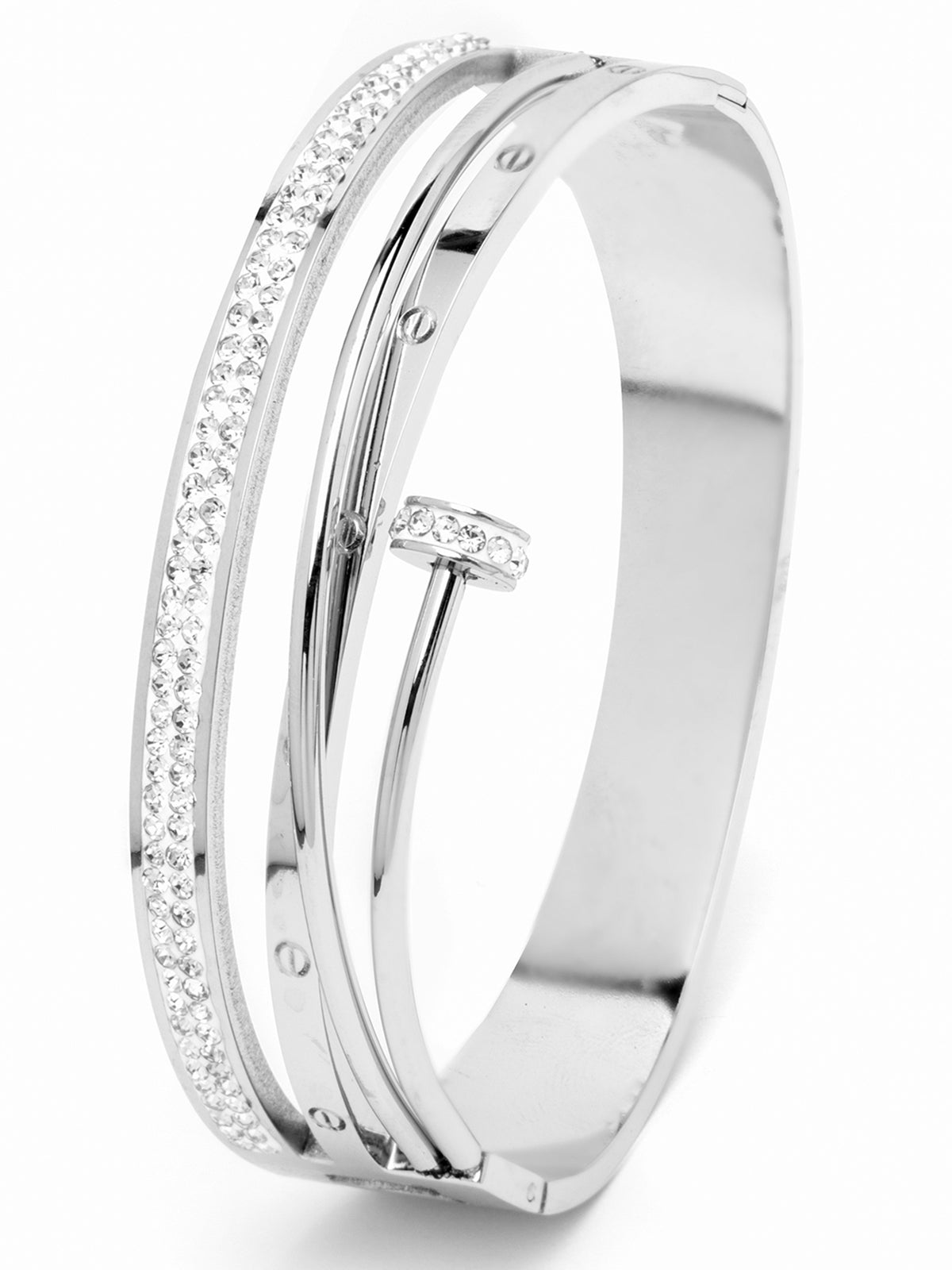 Scintillare By Sukkhi Rhodium Plated with Stainless Steel Multilayer Openable Kada Bracelet Jewellery for Women & Girls|Anti Tarnish Jewellery|Gifts for Wife Girlfriend Mother Sister|K107053