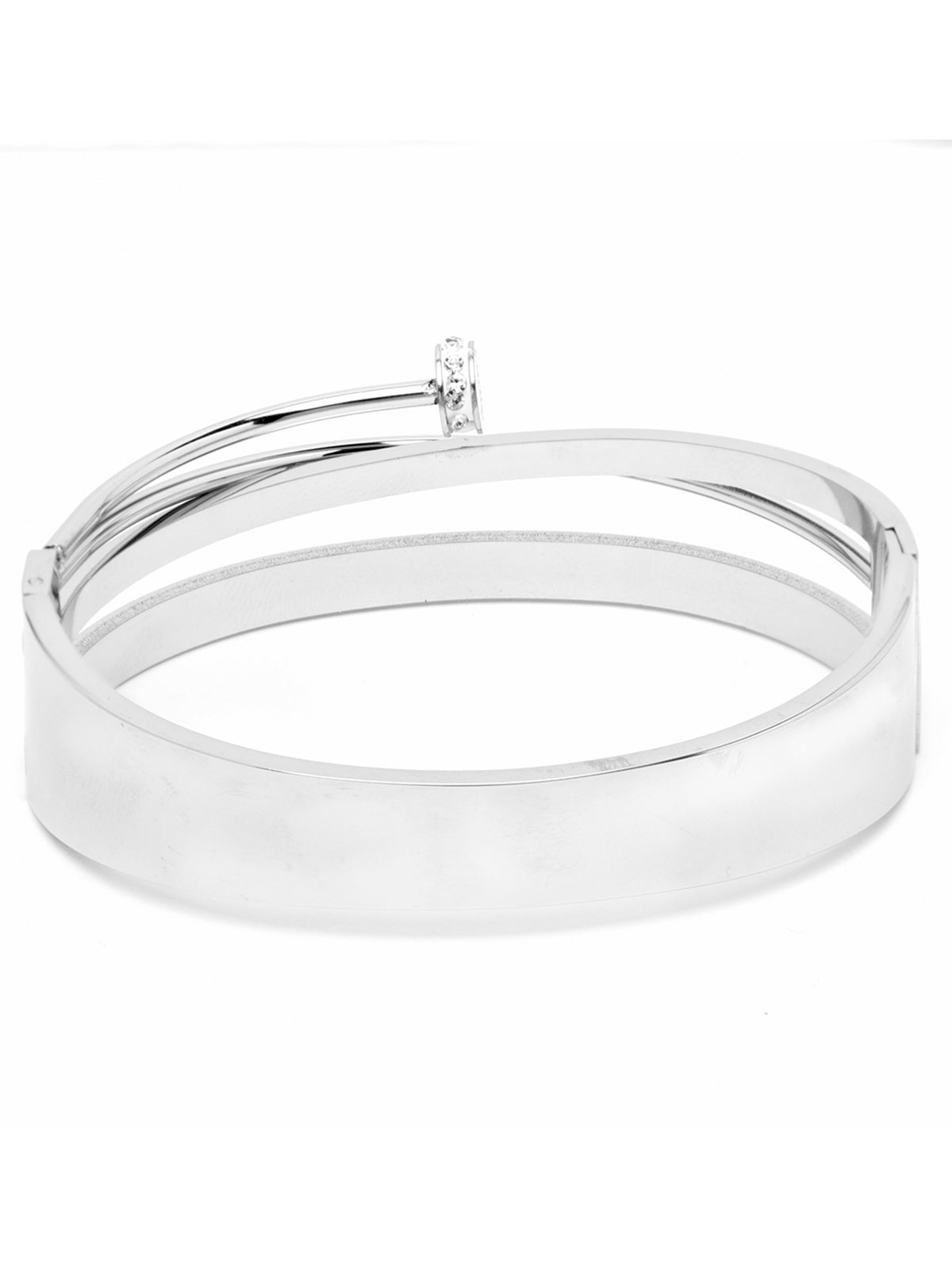 Scintillare By Sukkhi Rhodium Plated with Stainless Steel Multilayer Openable Kada Bracelet Jewellery for Women & Girls|Anti Tarnish Jewellery|Gifts for Wife Girlfriend Mother Sister|K107053