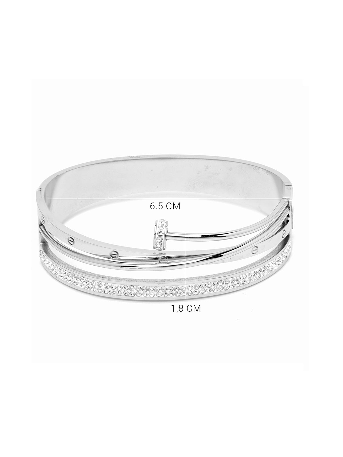 Scintillare By Sukkhi Rhodium Plated with Stainless Steel Multilayer Openable Kada Bracelet Jewellery for Women & Girls|Anti Tarnish Jewellery|Gifts for Wife Girlfriend Mother Sister|K107053