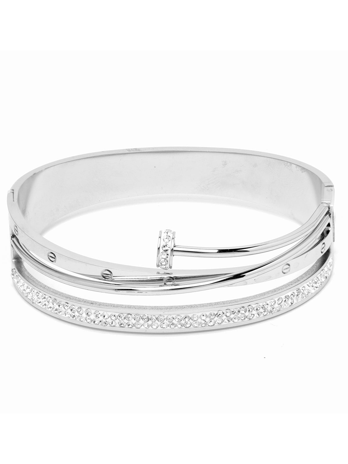 Scintillare By Sukkhi Rhodium Plated with Stainless Steel Multilayer Openable Kada Bracelet Jewellery for Women & Girls|Anti Tarnish Jewellery|Gifts for Wife Girlfriend Mother Sister|K107053