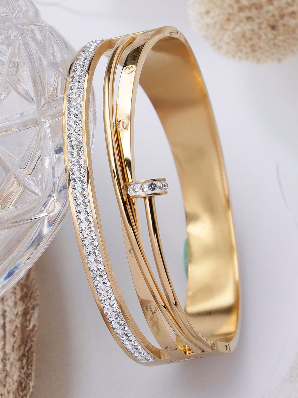 Scintillare By Sukkhi 18Gold Plated with Stainless Steel Multilayer Openable Kada Bracelet Jewellery for Women & Girls|Anti Tarnish Jewellery|Gifts for Wife Girlfriend Mother Sister|K107054