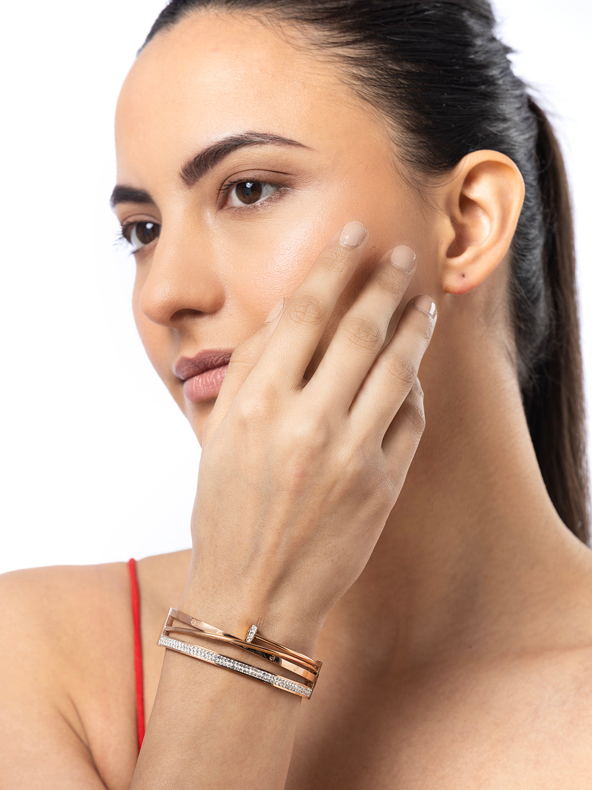 Scintillare By Sukkhi Rose Gold Plated with Stainless Steel Multilayer Openable Kada Bracelet Jewellery for Women & Girls|Anti Tarnish Jewellery|Gifts for Wife Girlfriend Mother Sister|K107055