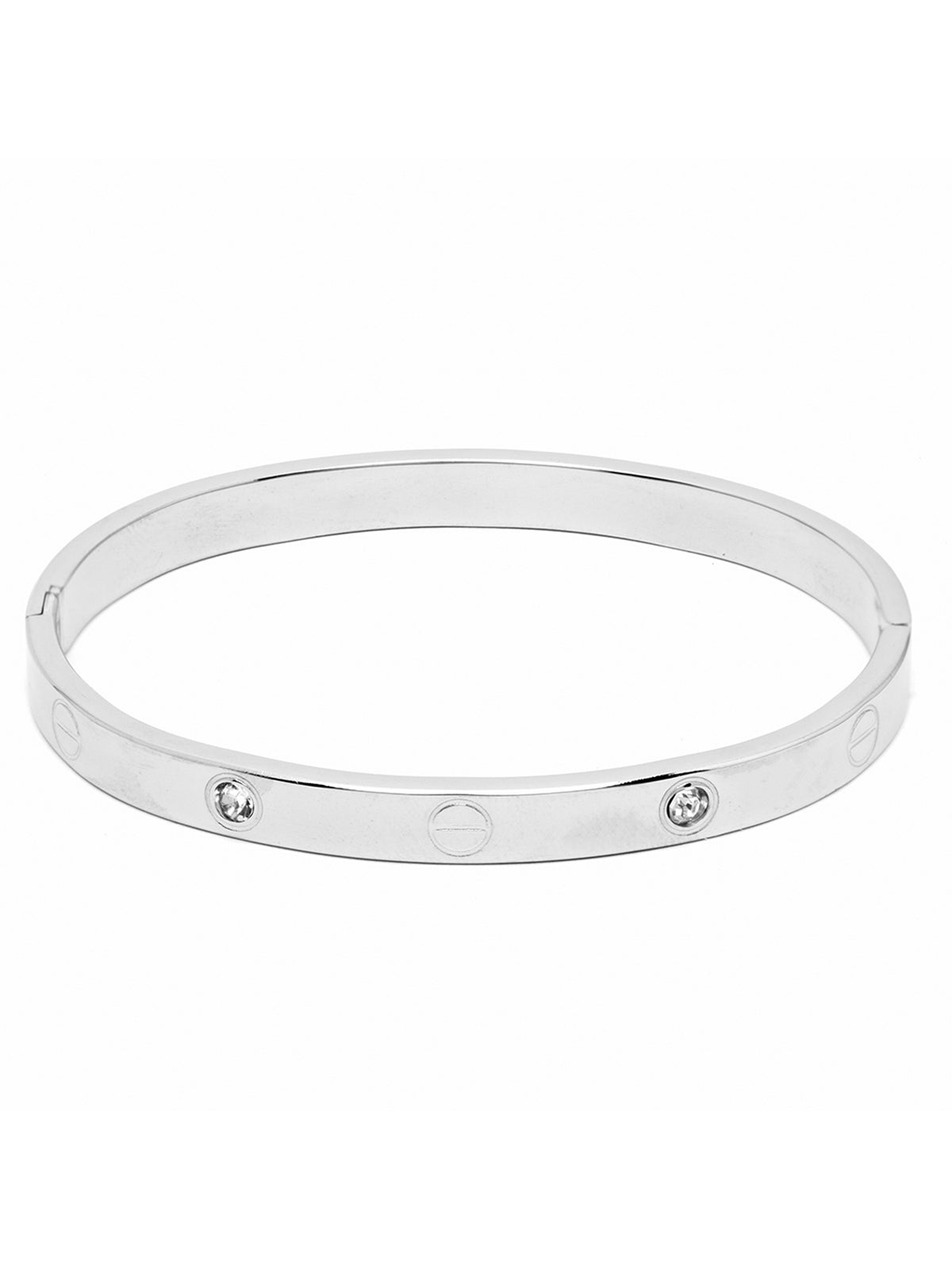 Scintillare By Sukkhi Classy Rhodium Plated with Stainless Steel & Crystal Stones Openable Oval Kada Bracelet Jewellery for Women & Girls|Anti Tarnish Jewellery|Gift for Wife Girlfriend Mother|K107056