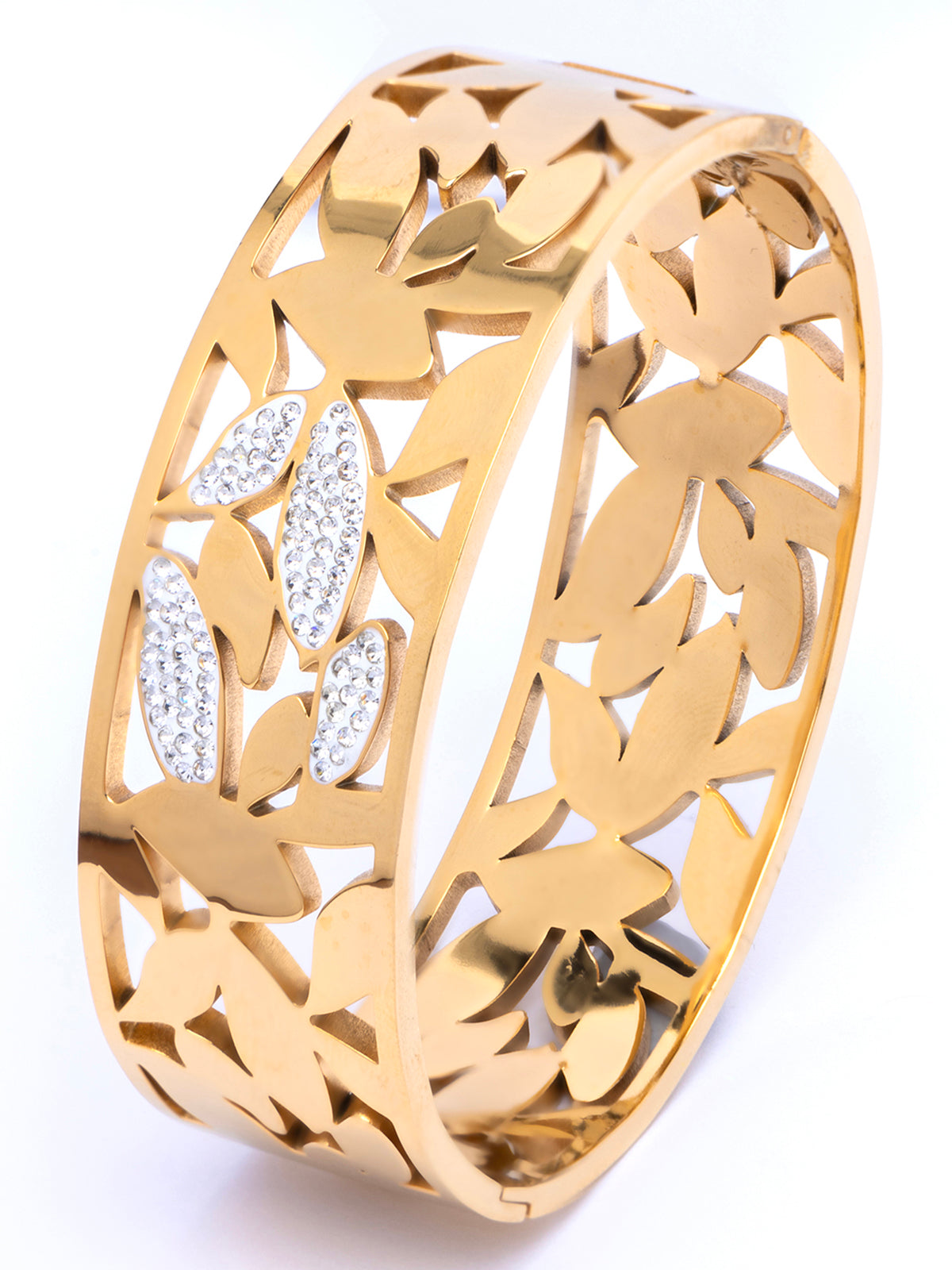 Scintillare By Sukkhi Stylish Gold Plated with Stainless Steel & Crystal Stones Openable Kada Bracelet Jewellery for Women & Girls|Anti Tarnish Jewellery|Gift for Wife Girlfriend Mother Sister|K107059