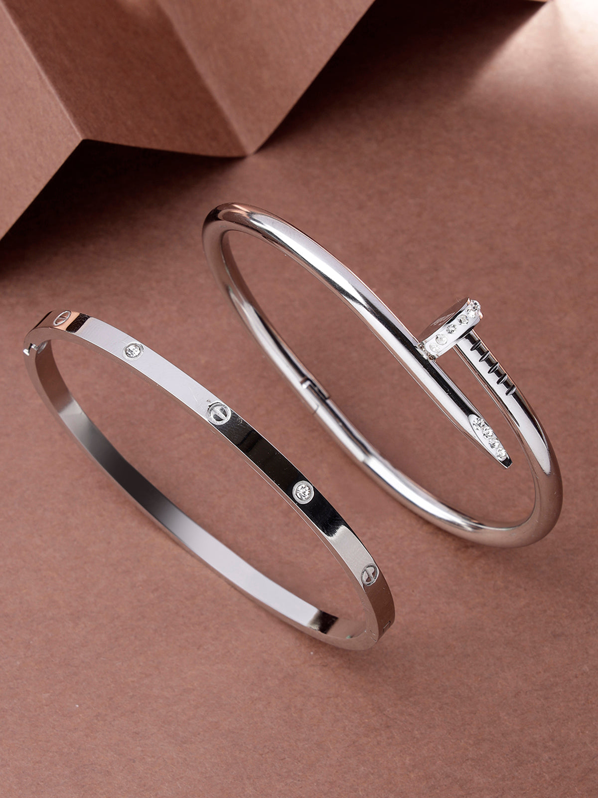 Scintillare By Sukkhi Rhodium Plated with Stainless Steel & Crystal Stones Openable Kada Bracelet Combo Jewellery for Women&Girls|Anti Tarnish Jewellery|Gifts for Wife Girlfriend Mother Sister|K107060