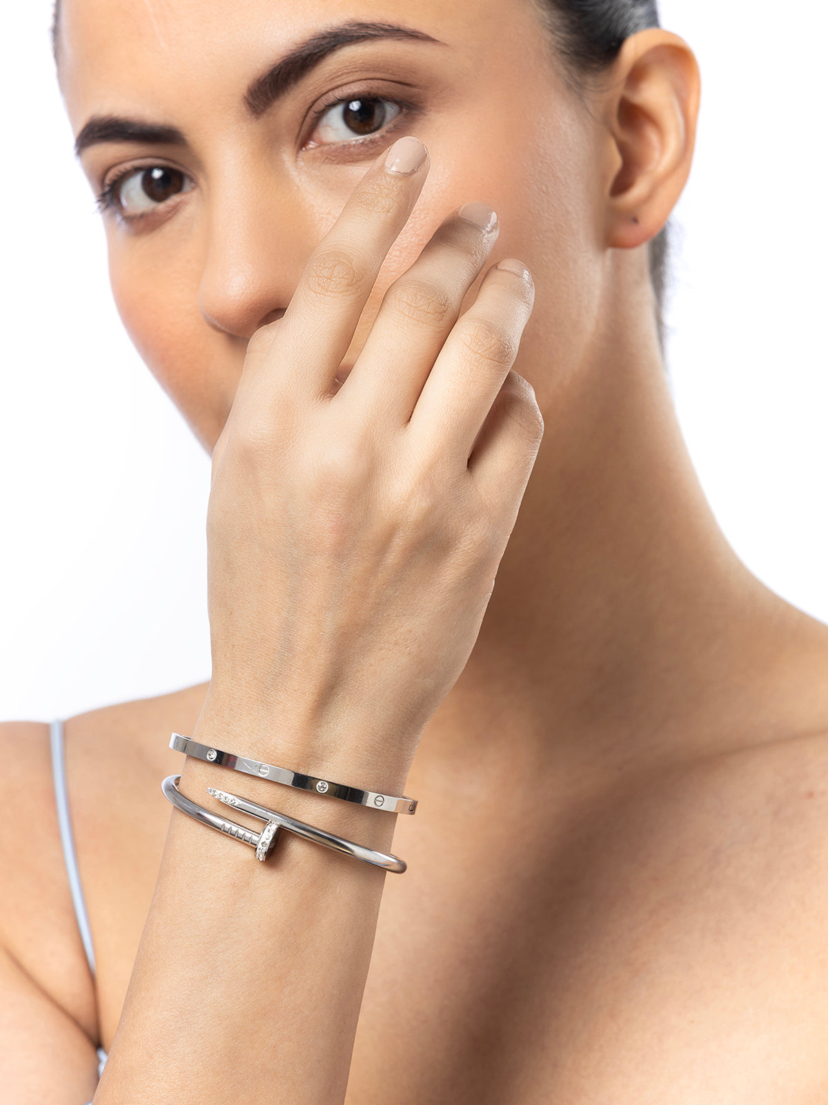 Scintillare By Sukkhi Rhodium Plated with Stainless Steel & Crystal Stones Openable Kada Bracelet Combo Jewellery for Women&Girls|Anti Tarnish Jewellery|Gifts for Wife Girlfriend Mother Sister|K107060