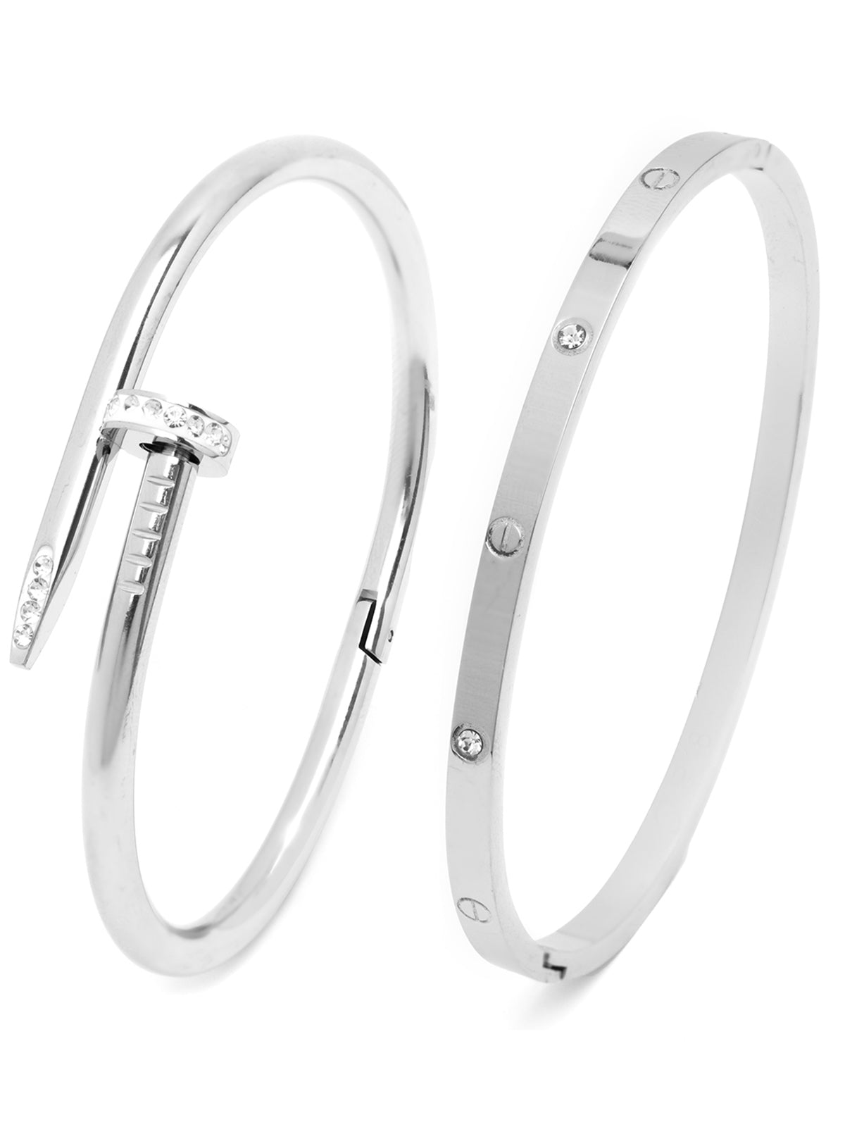 Scintillare By Sukkhi Rhodium Plated with Stainless Steel & Crystal Stones Openable Kada Bracelet Combo Jewellery for Women&Girls|Anti Tarnish Jewellery|Gifts for Wife Girlfriend Mother Sister|K107060