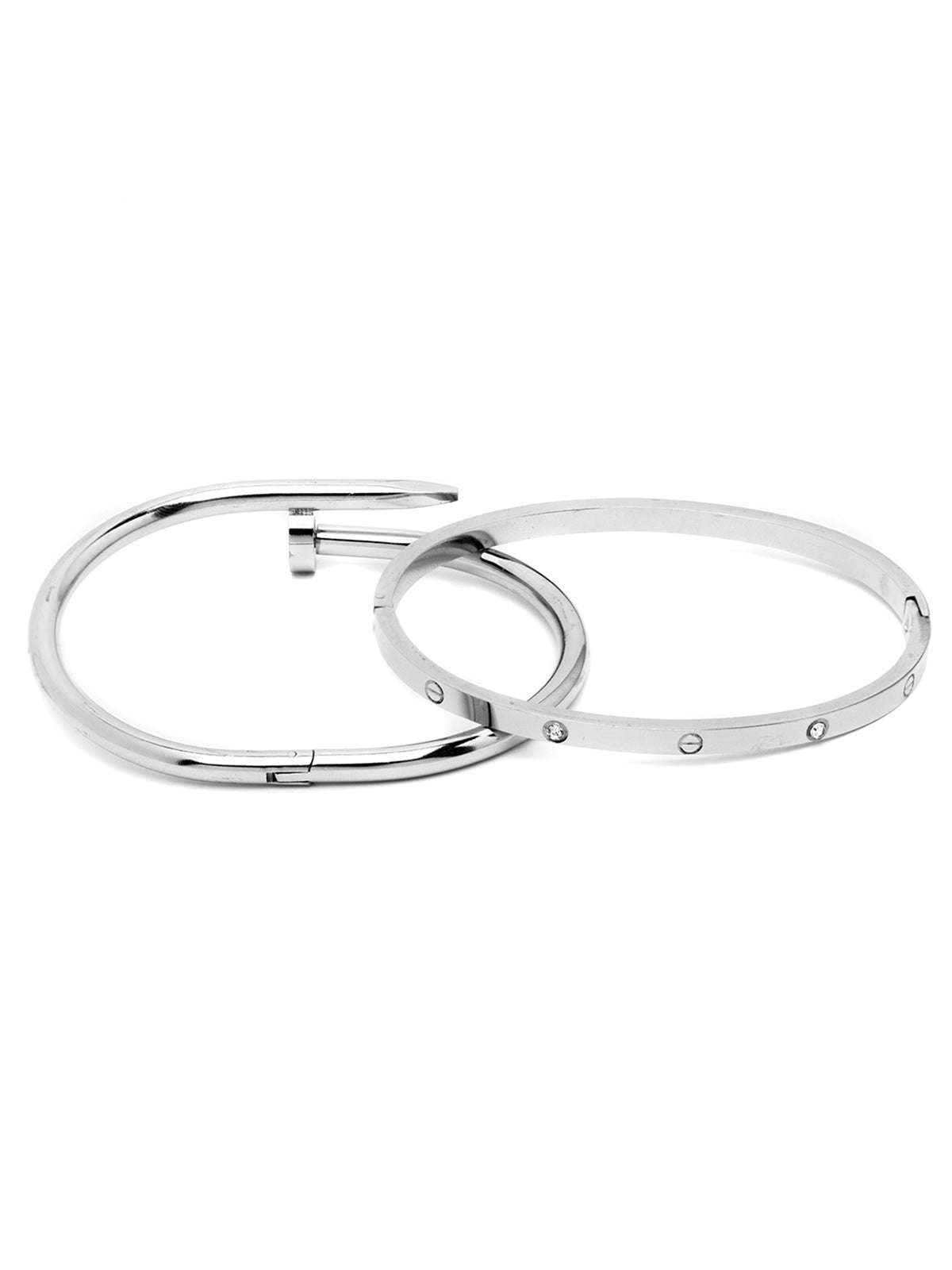 Scintillare By Sukkhi Rhodium Plated with Stainless Steel & Crystal Stones Openable Kada Bracelet Combo Jewellery for Women&Girls|Anti Tarnish Jewellery|Gifts for Wife Girlfriend Mother Sister|K107060
