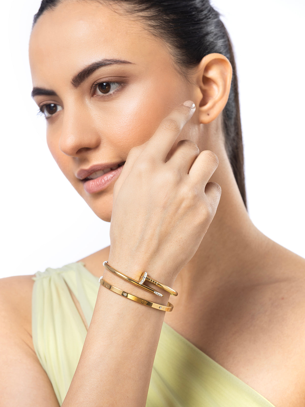 Scintillare By Sukkhi Gold Plated with Stainless Steel & Crystal Stone Openable Kada Bracelet Combo Jewellery for Women & Girls|Anti Tarnish Jewellery|Gift for Wife Girlfriend Mother Sister|K107061