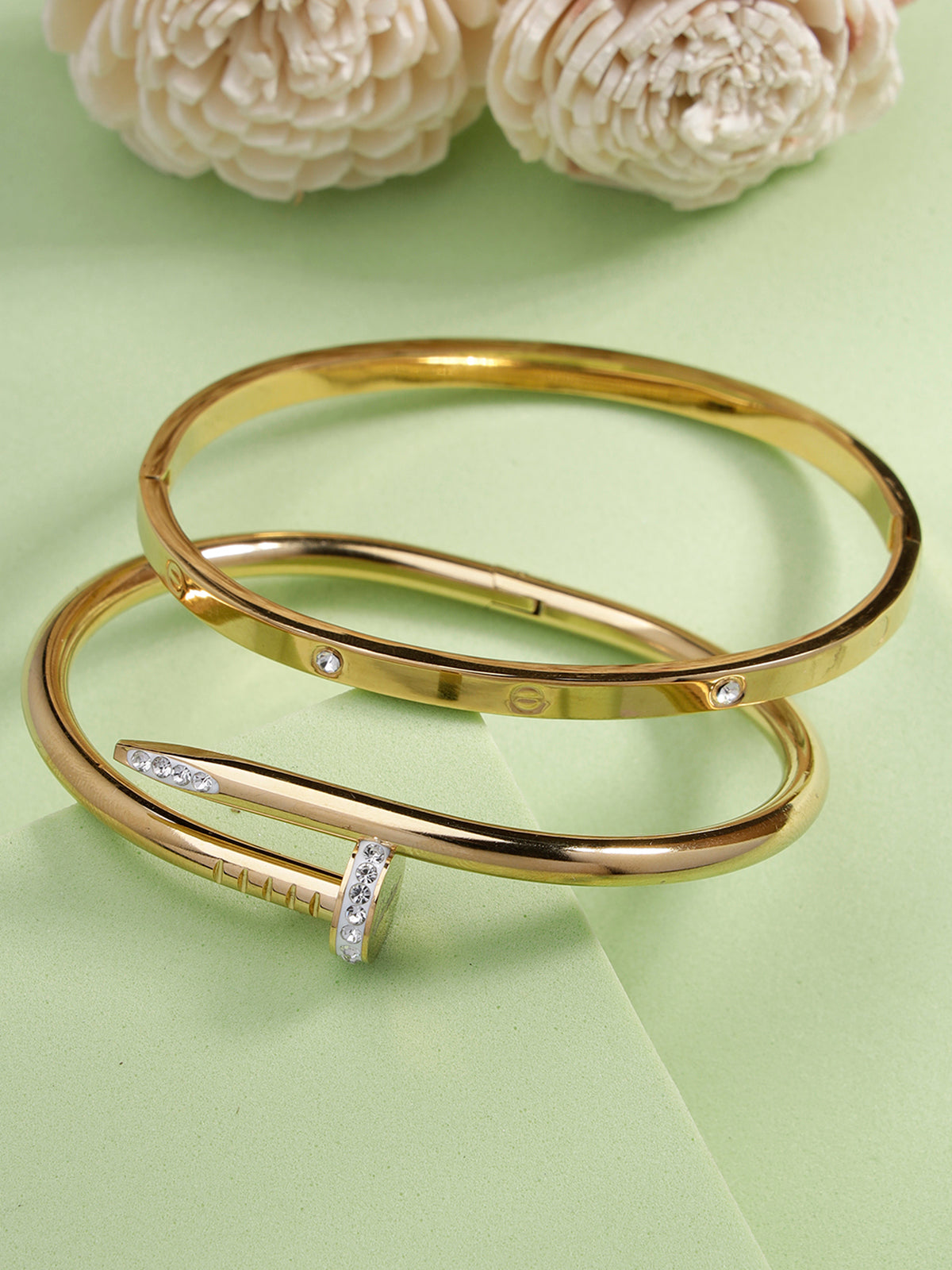Scintillare By Sukkhi Gold Plated with Stainless Steel & Crystal Stone Openable Kada Bracelet Combo Jewellery for Women & Girls|Anti Tarnish Jewellery|Gift for Wife Girlfriend Mother Sister|K107061