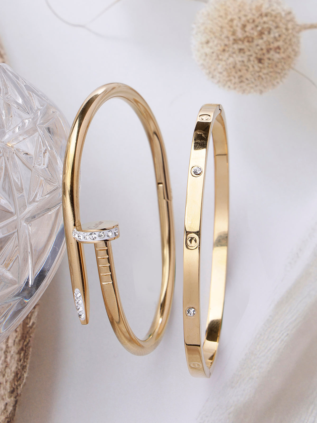 Scintillare By Sukkhi Gold Plated with Stainless Steel & Crystal Stone Openable Kada Bracelet Combo Jewellery for Women & Girls|Anti Tarnish Jewellery|Gift for Wife Girlfriend Mother Sister|K107061