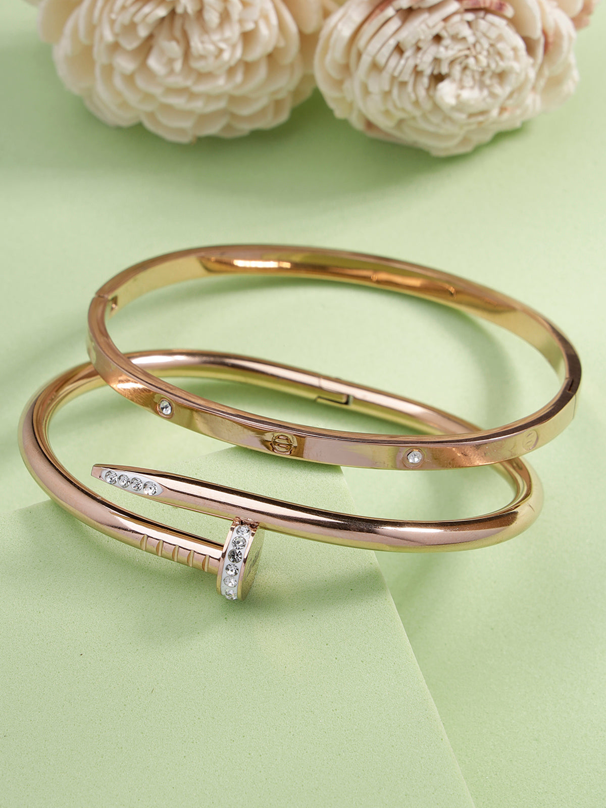 Scintillare By Sukkhi Rose Gold Plated with Stainless Steel & Crystal Stone Openable Kada Bracelet Combo Jewellery for Women&Girls|Anti Tarnish Jewellery|Gift for Wife Girlfriend Mother Sister|K107062