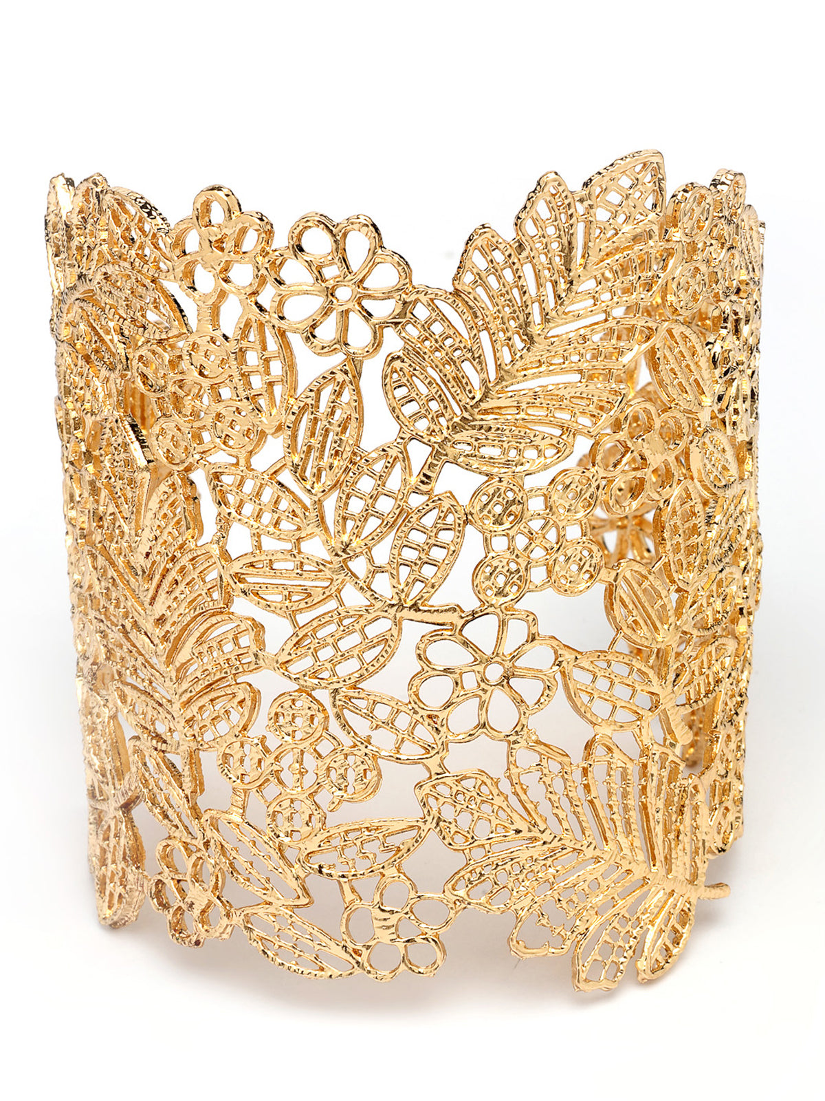 Scintillare By Sukkhi Lovely Stylish Non Precious Metal Gold Plated Leaf Design Cuff Kada Bracelet Jewellery For Women & Girls|K107286