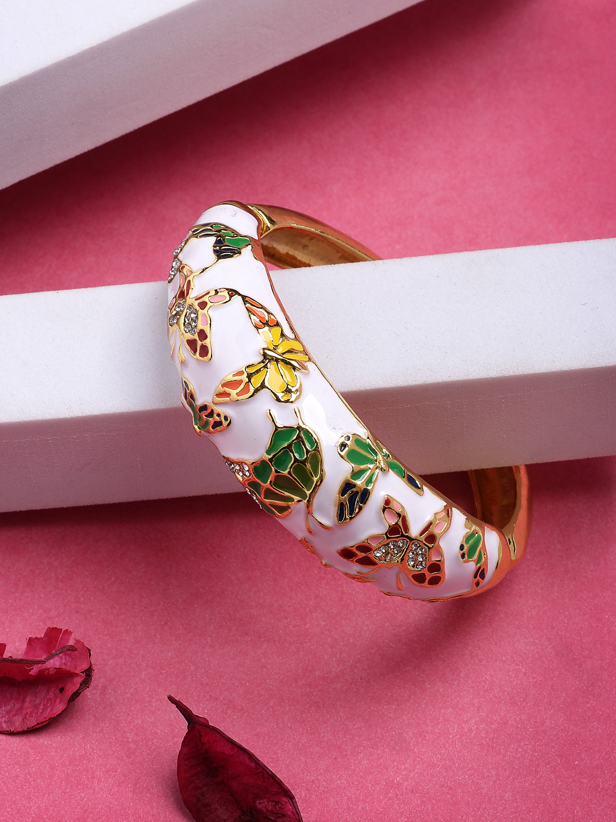 Scintillare By Sukkhi Charming Gold Plated Multicolor Enamel Work Butterfly Design Cuff Kada Bangle Jewellery For Women & Girls|K107287