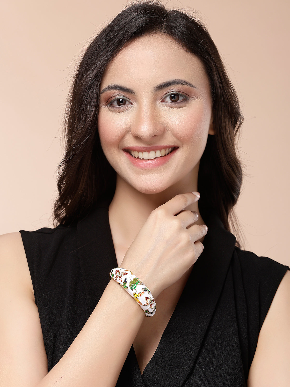 Scintillare By Sukkhi Charming Gold Plated Multicolor Enamel Work Butterfly Design Cuff Kada Bangle Jewellery For Women & Girls|K107287