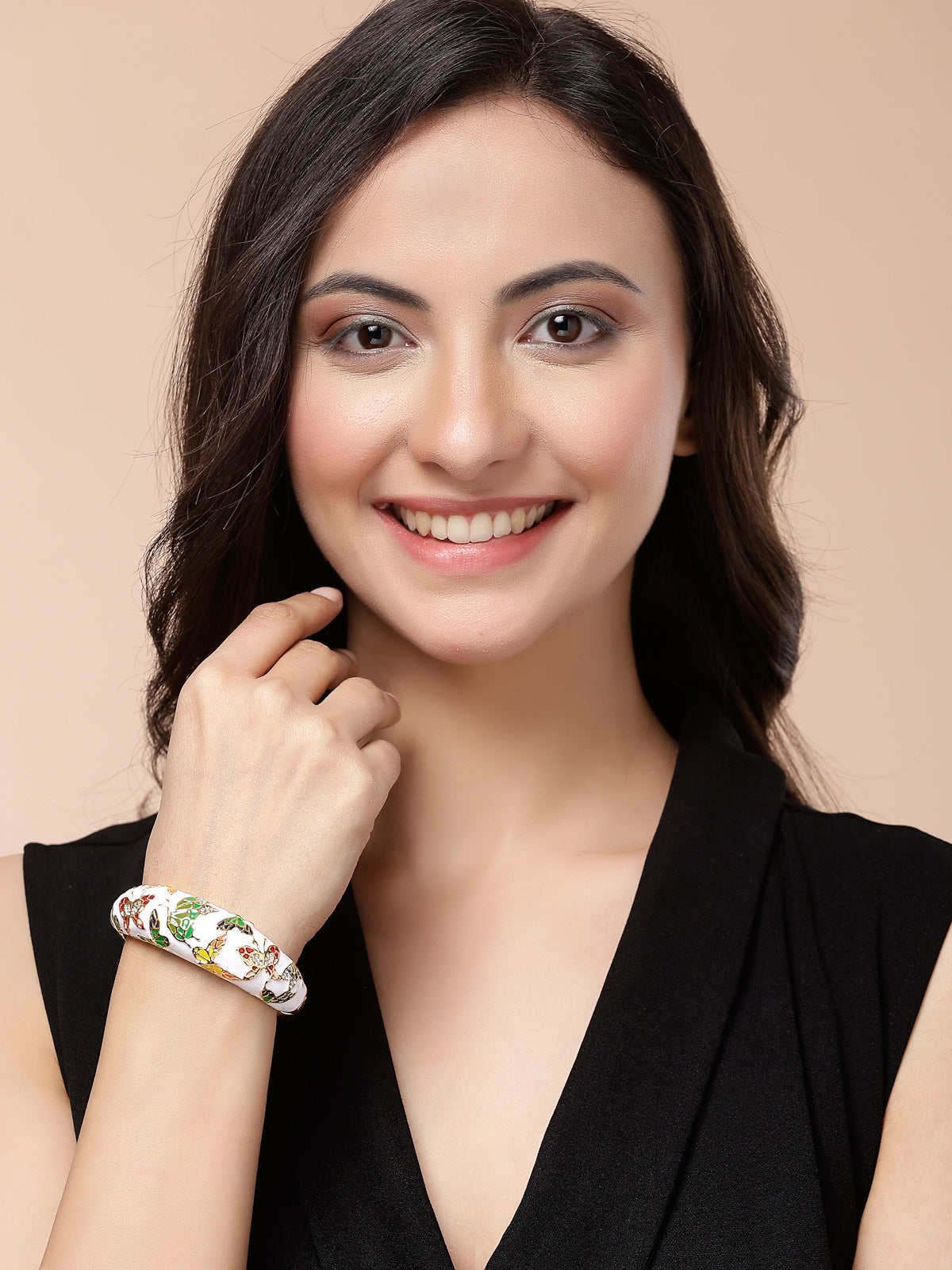 Scintillare By Sukkhi Charming Gold Plated Multicolor Enamel Work Butterfly Design Cuff Kada Bangle Jewellery For Women & Girls|K107287