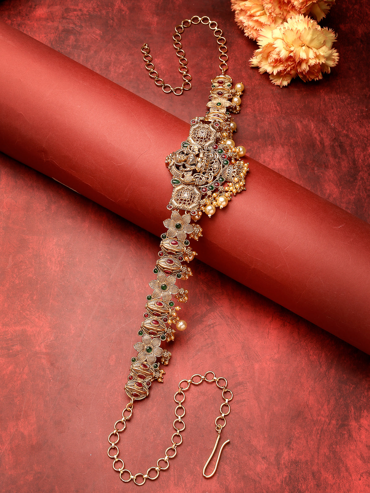 Sukkhi South Indain Traditional Temple Laxmi Gold Plated Kamaraband Jewellery for Women|Adjustable Kamarband|Belly Chain|Kandora|Waist Belt For Women |Pack of 1|KB106034