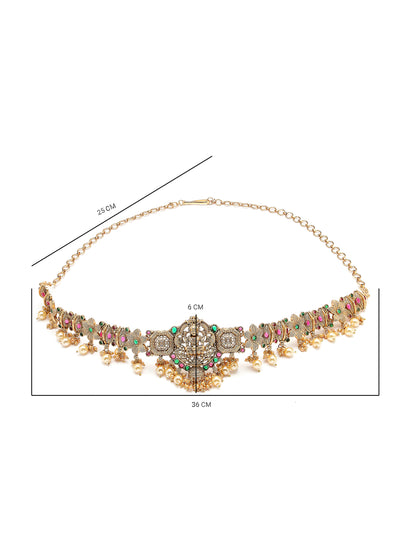 Sukkhi South Indain Traditional Temple Laxmi Gold Plated Kamaraband Jewellery for Women|Adjustable Kamarband|Belly Chain|Kandora|Waist Belt For Women |Pack of 1|KB106034