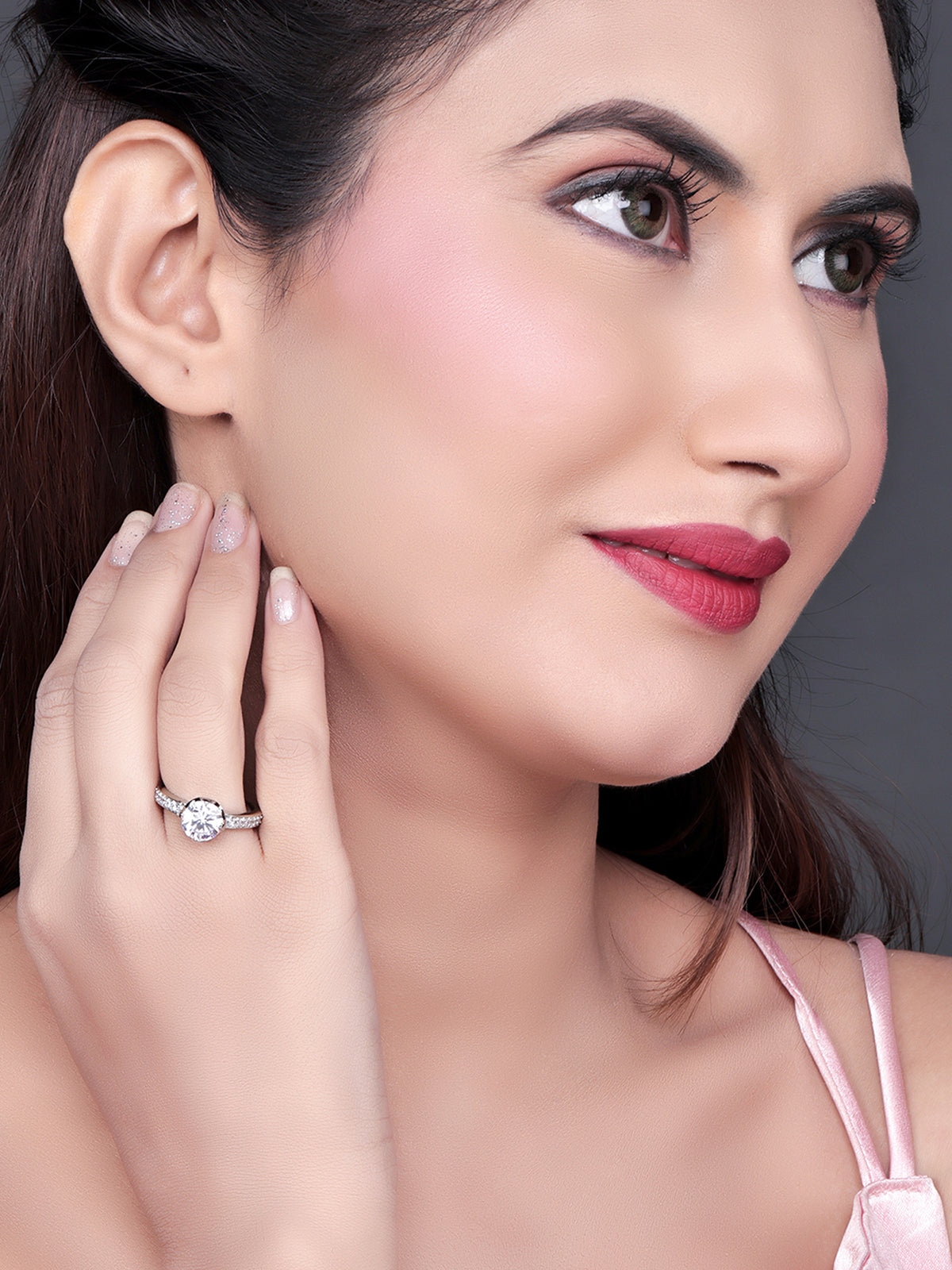 Pissara by Sukkhi Gleaming 925 Sterling Silver Cubic Zirconia Finger Ring For Women And Girls|with Authenticity Certificate, 925 Stamp & 6 Months Warranty LR104663