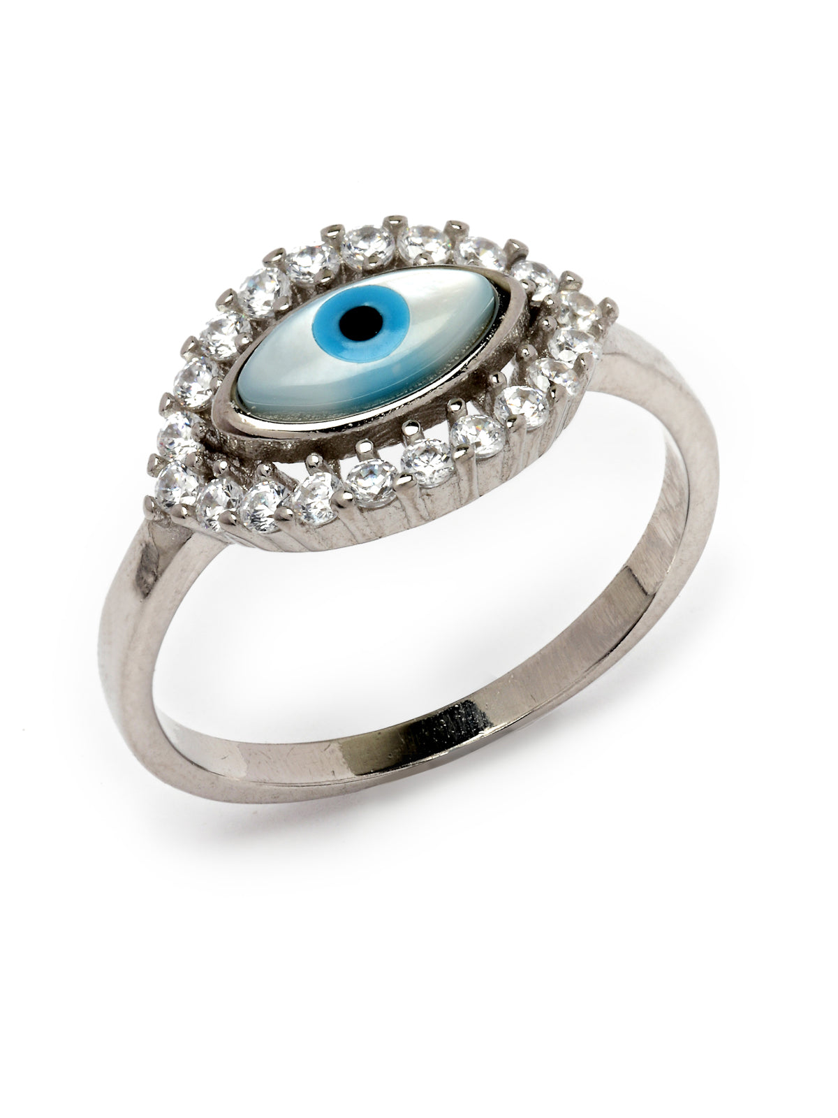Pissara by Sukkhi Eye-Catchy 925 Sterling Silver Evil Eye Shaped Cubic Zirconia Signet Ring For Women & Girls|with Authenticity Certificate, 925 Stamp & 6 Months Warranty LR105237