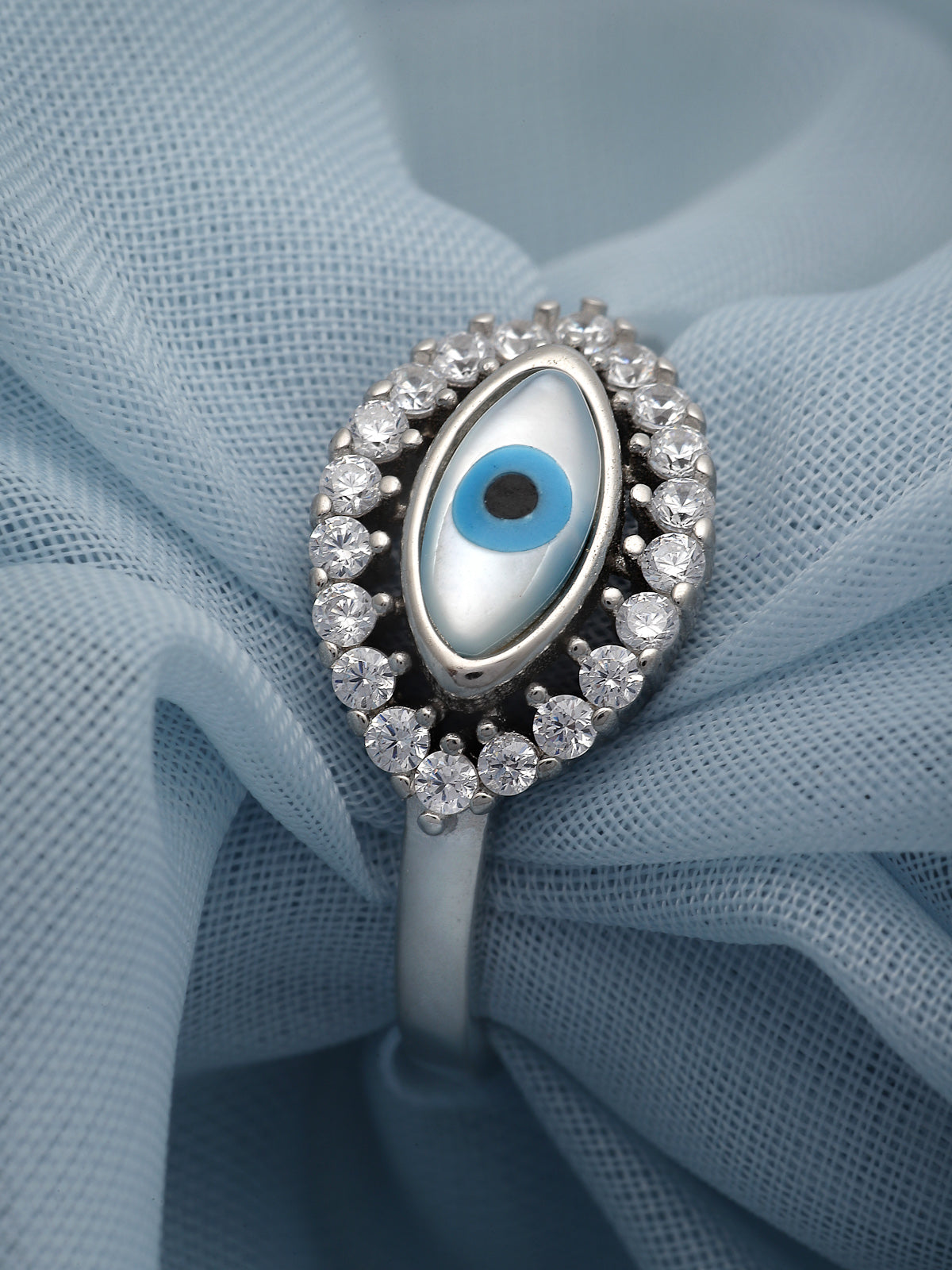 Pissara by Sukkhi Eye-Catchy 925 Sterling Silver Evil Eye Shaped Cubic Zirconia Signet Ring For Women & Girls|with Authenticity Certificate, 925 Stamp & 6 Months Warranty LR105237