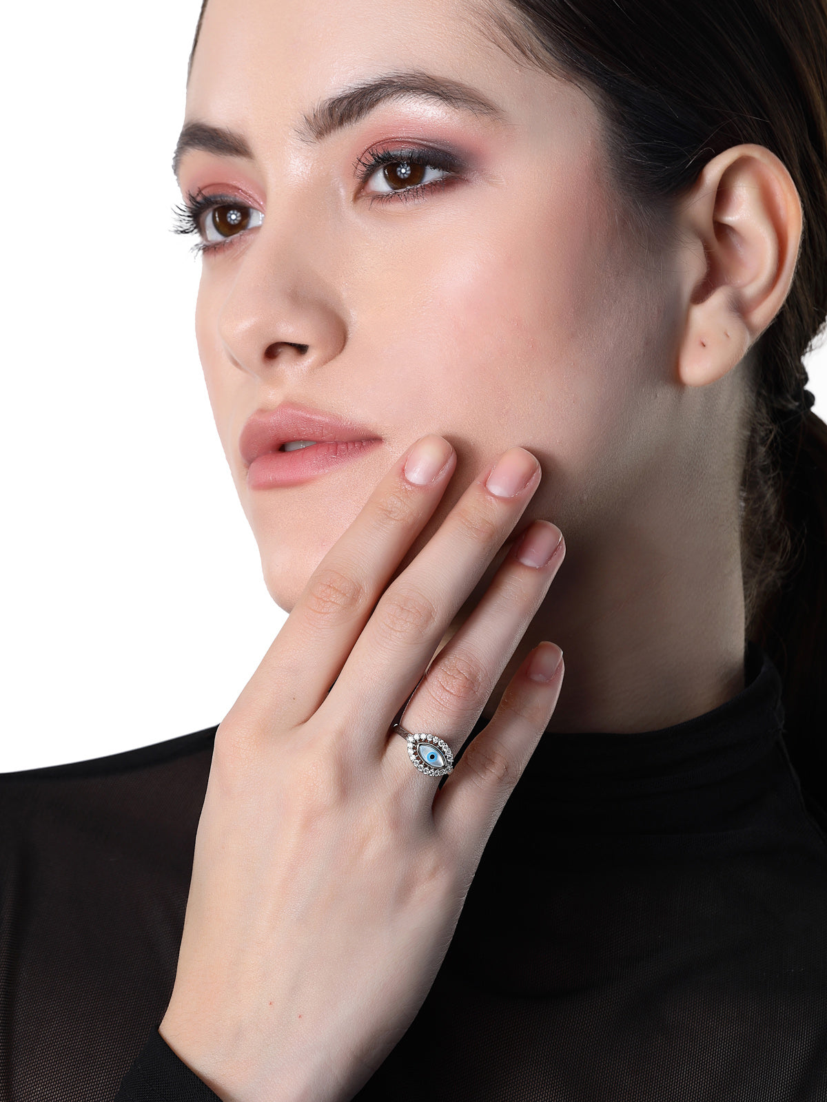 Pissara by Sukkhi Eye-Catchy 925 Sterling Silver Evil Eye Shaped Cubic Zirconia Signet Ring For Women & Girls|with Authenticity Certificate, 925 Stamp & 6 Months Warranty LR105237