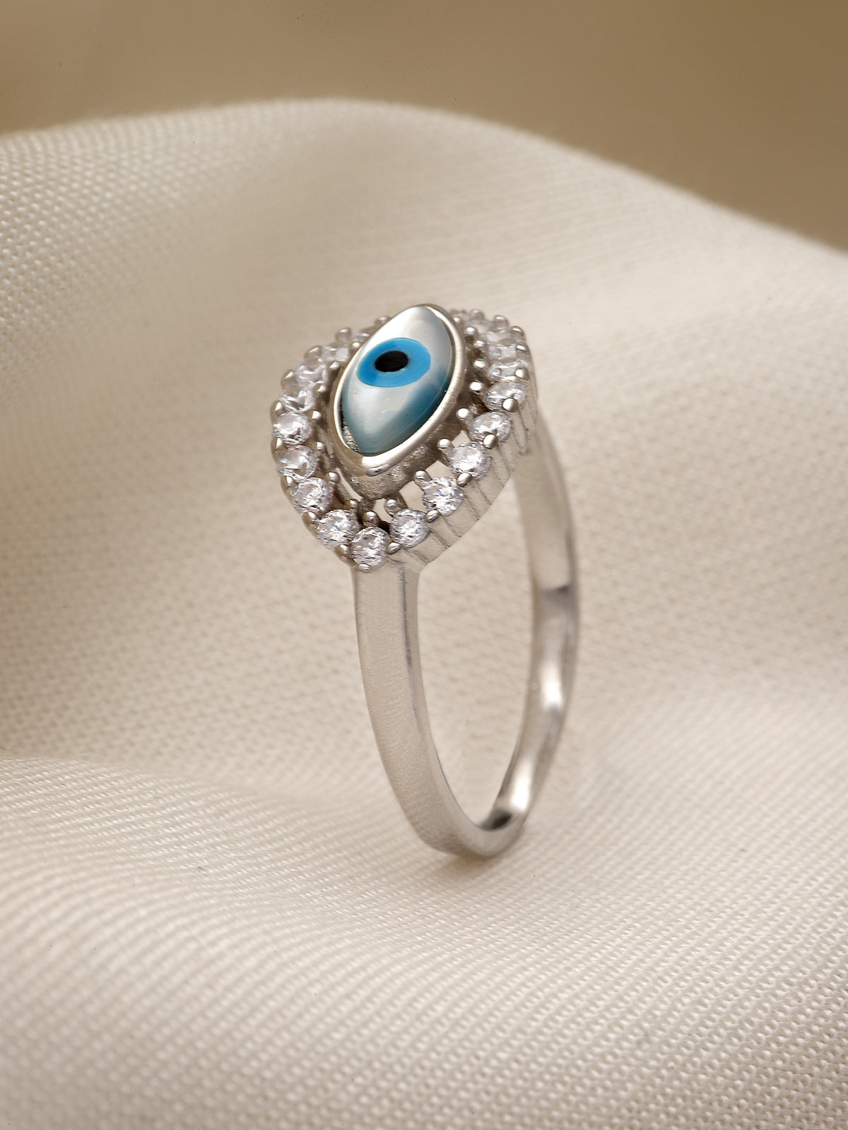 Pissara by Sukkhi Eye-Catchy 925 Sterling Silver Evil Eye Shaped Cubic Zirconia Signet Ring For Women & Girls|with Authenticity Certificate, 925 Stamp & 6 Months Warranty LR105237