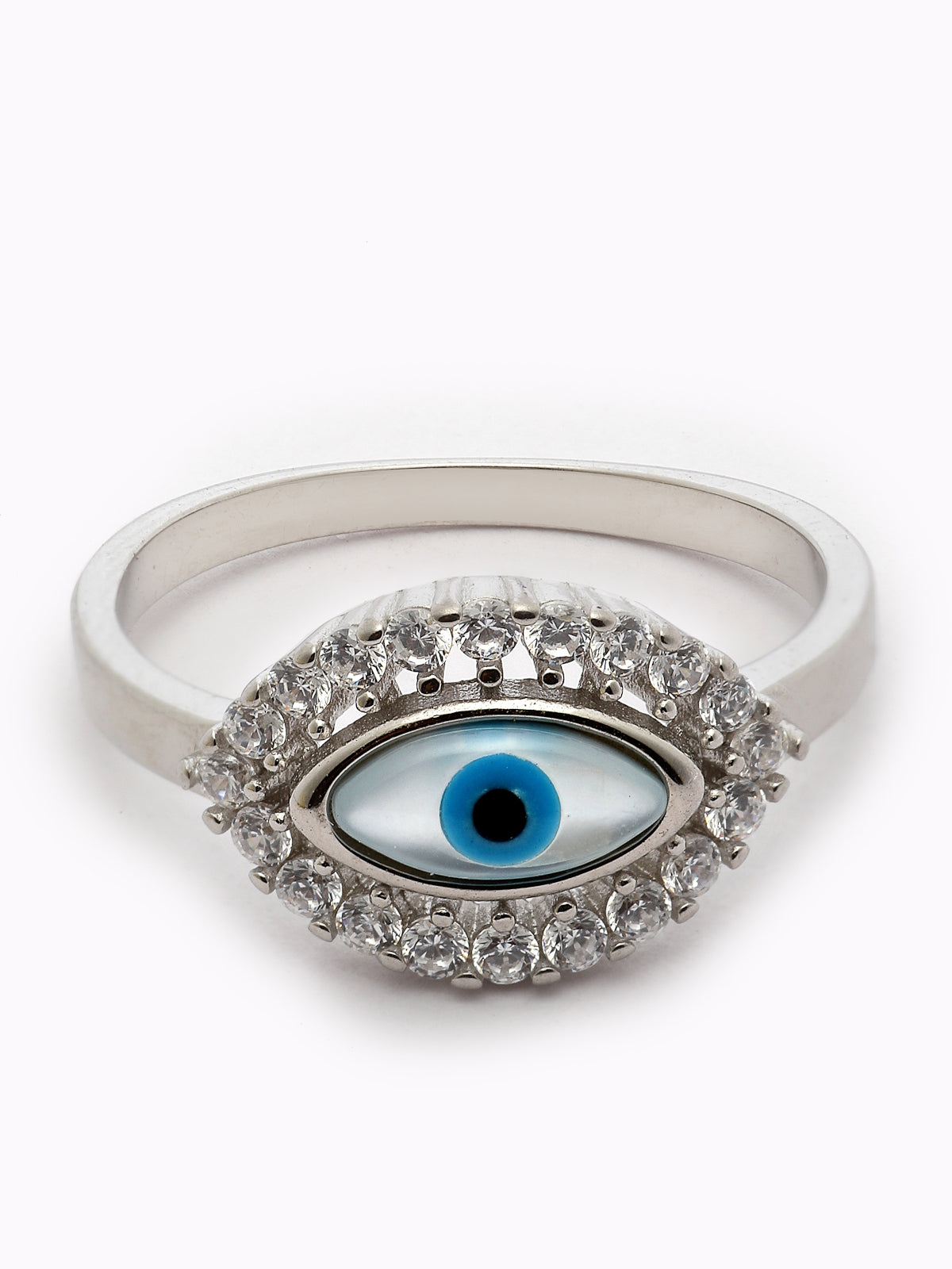 Pissara by Sukkhi Eye-Catchy 925 Sterling Silver Evil Eye Shaped Cubic Zirconia Signet Ring For Women & Girls|with Authenticity Certificate, 925 Stamp & 6 Months Warranty LR105237