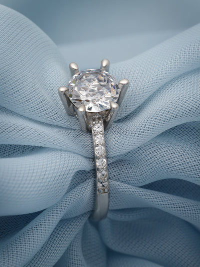 Pissara by Sukkhi Classy 925 Sterling Silver Round Shaped Cubic Zirconia Solitaire Ring Ring For Women & Girls|with Authenticity Certificate, 925 Stamp & 6 Months Warranty LR105249