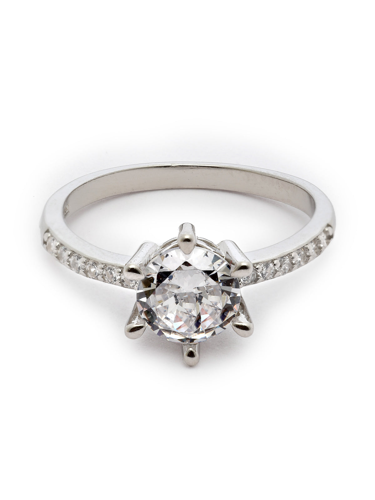 Pissara by Sukkhi Classy 925 Sterling Silver Round Shaped Cubic Zirconia Solitaire Ring Ring For Women & Girls|with Authenticity Certificate, 925 Stamp & 6 Months Warranty LR105249