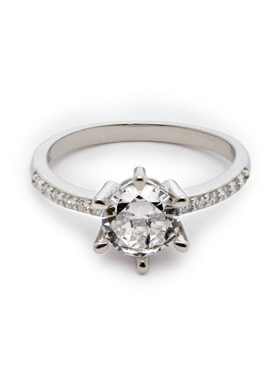 Pissara by Sukkhi Classy 925 Sterling Silver Round Shaped Cubic Zirconia Solitaire Ring Ring For Women & Girls|with Authenticity Certificate, 925 Stamp & 6 Months Warranty LR105249