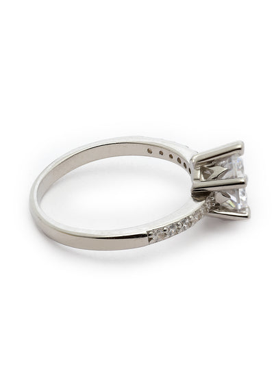 Pissara by Sukkhi Classy 925 Sterling Silver Round Shaped Cubic Zirconia Solitaire Ring Ring For Women & Girls|with Authenticity Certificate, 925 Stamp & 6 Months Warranty LR105249