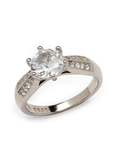 Pissara by Sukkhi Exotic 925 Sterling Silver Round Shaped Cubic Zirconia Solitaire Ring For Women & Girls|with Authenticity Certificate, 925 Stamp & 6 Months Warranty LR105250