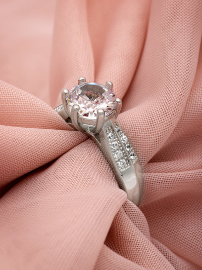 Pissara by Sukkhi Exotic 925 Sterling Silver Round Shaped Cubic Zirconia Solitaire Ring For Women & Girls|with Authenticity Certificate, 925 Stamp & 6 Months Warranty LR105250