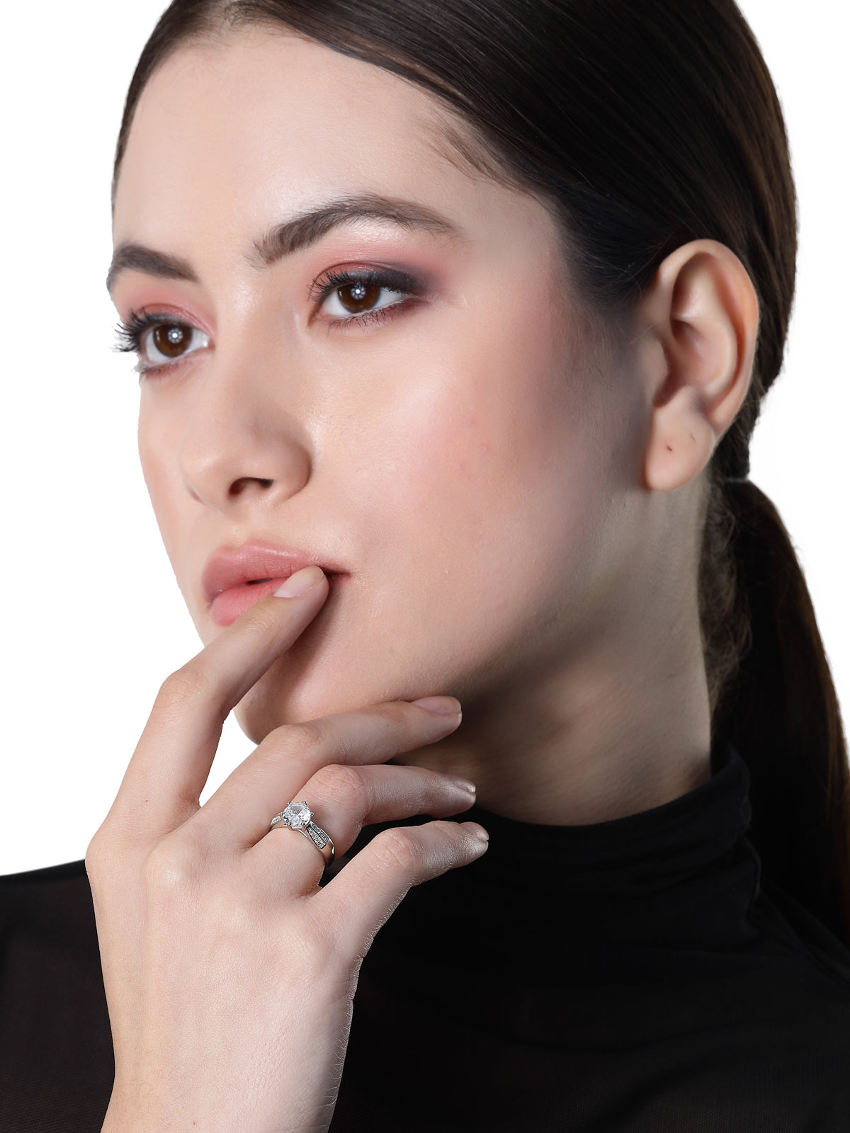 Pissara by Sukkhi Exotic 925 Sterling Silver Round Shaped Cubic Zirconia Solitaire Ring For Women & Girls|with Authenticity Certificate, 925 Stamp & 6 Months Warranty LR105250