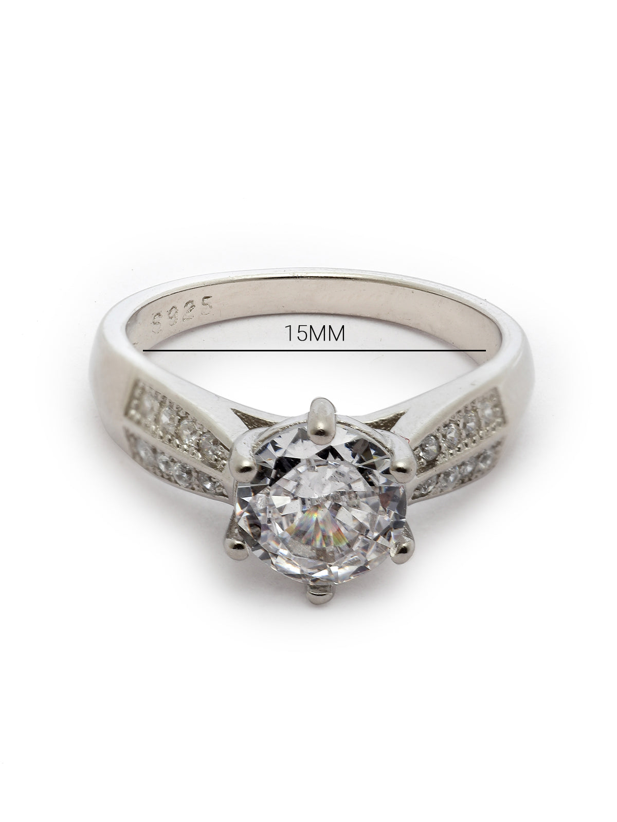 Pissara by Sukkhi Exotic 925 Sterling Silver Round Shaped Cubic Zirconia Solitaire Ring For Women & Girls|with Authenticity Certificate, 925 Stamp & 6 Months Warranty LR105250