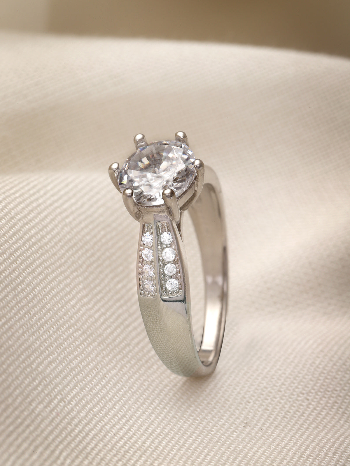 Pissara by Sukkhi Exotic 925 Sterling Silver Round Shaped Cubic Zirconia Solitaire Ring For Women & Girls|with Authenticity Certificate, 925 Stamp & 6 Months Warranty LR105250