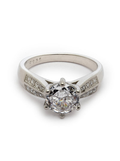 Pissara by Sukkhi Exotic 925 Sterling Silver Round Shaped Cubic Zirconia Solitaire Ring For Women & Girls|with Authenticity Certificate, 925 Stamp & 6 Months Warranty LR105250