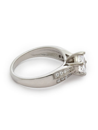 Pissara by Sukkhi Exotic 925 Sterling Silver Round Shaped Cubic Zirconia Solitaire Ring For Women & Girls|with Authenticity Certificate, 925 Stamp & 6 Months Warranty LR105250