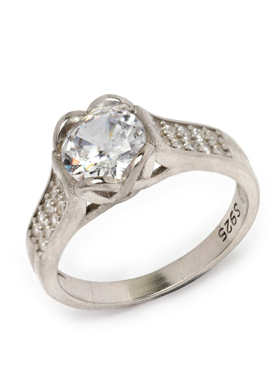 Pissara by Sukkhi Incredible 925 Sterling Silver Heart Shaped Cubic Zirconia Solitaire Ring For Women & Girls|with Authenticity Certificate, 925 Stamp & 6 Months Warranty LR105251