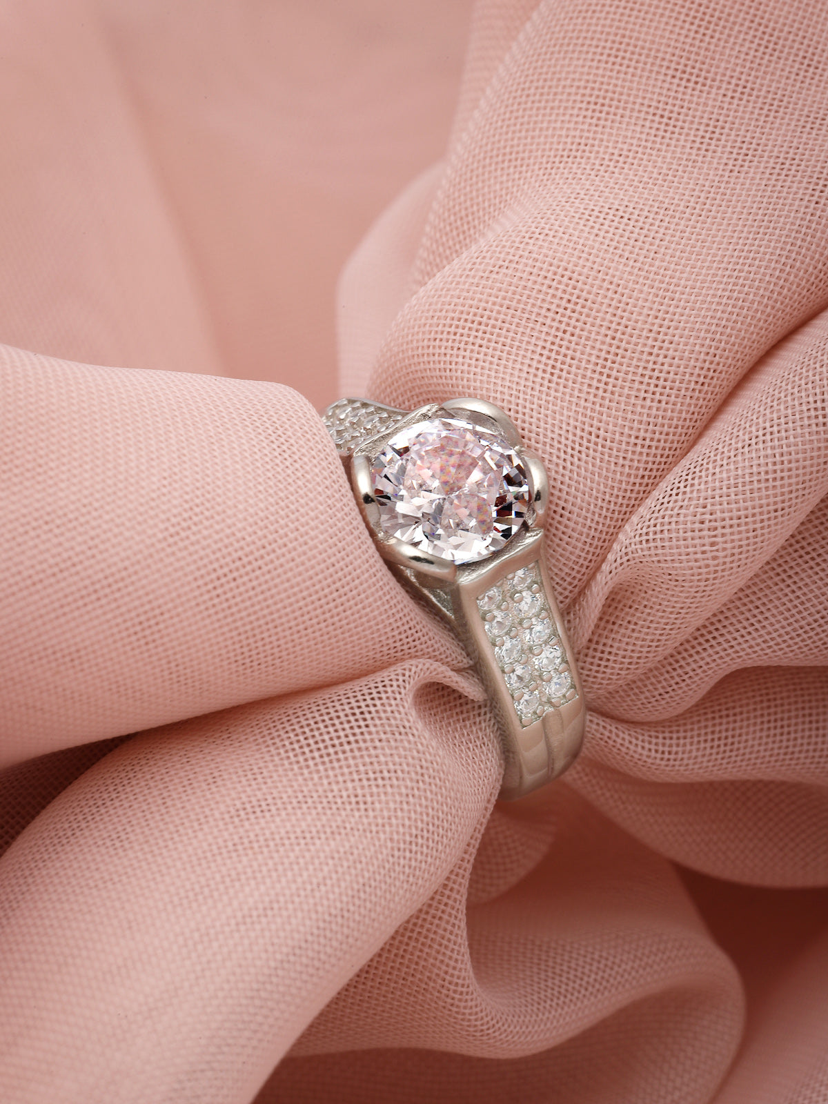 Pissara by Sukkhi Incredible 925 Sterling Silver Heart Shaped Cubic Zirconia Solitaire Ring For Women & Girls|with Authenticity Certificate, 925 Stamp & 6 Months Warranty LR105251